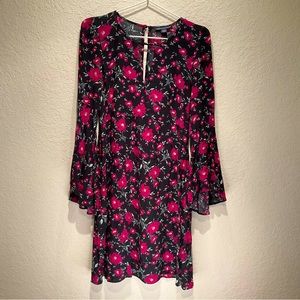American Eagle black flowers dress boho style‎ long wide sleeves size XS